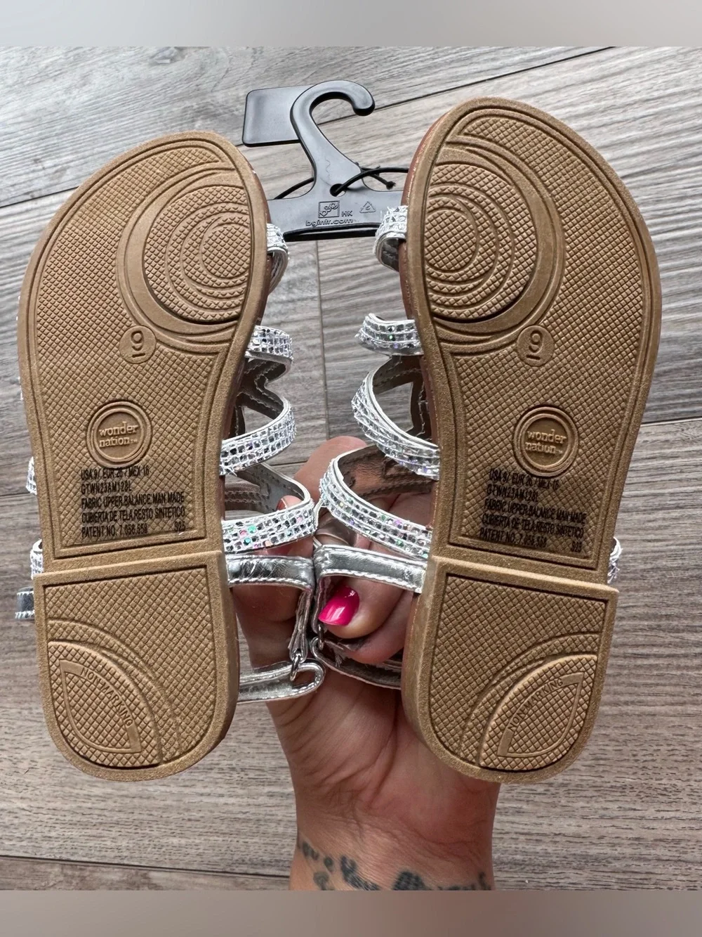 Sparkling Silver Strappy Girls Sandals with Rhinestone Detail